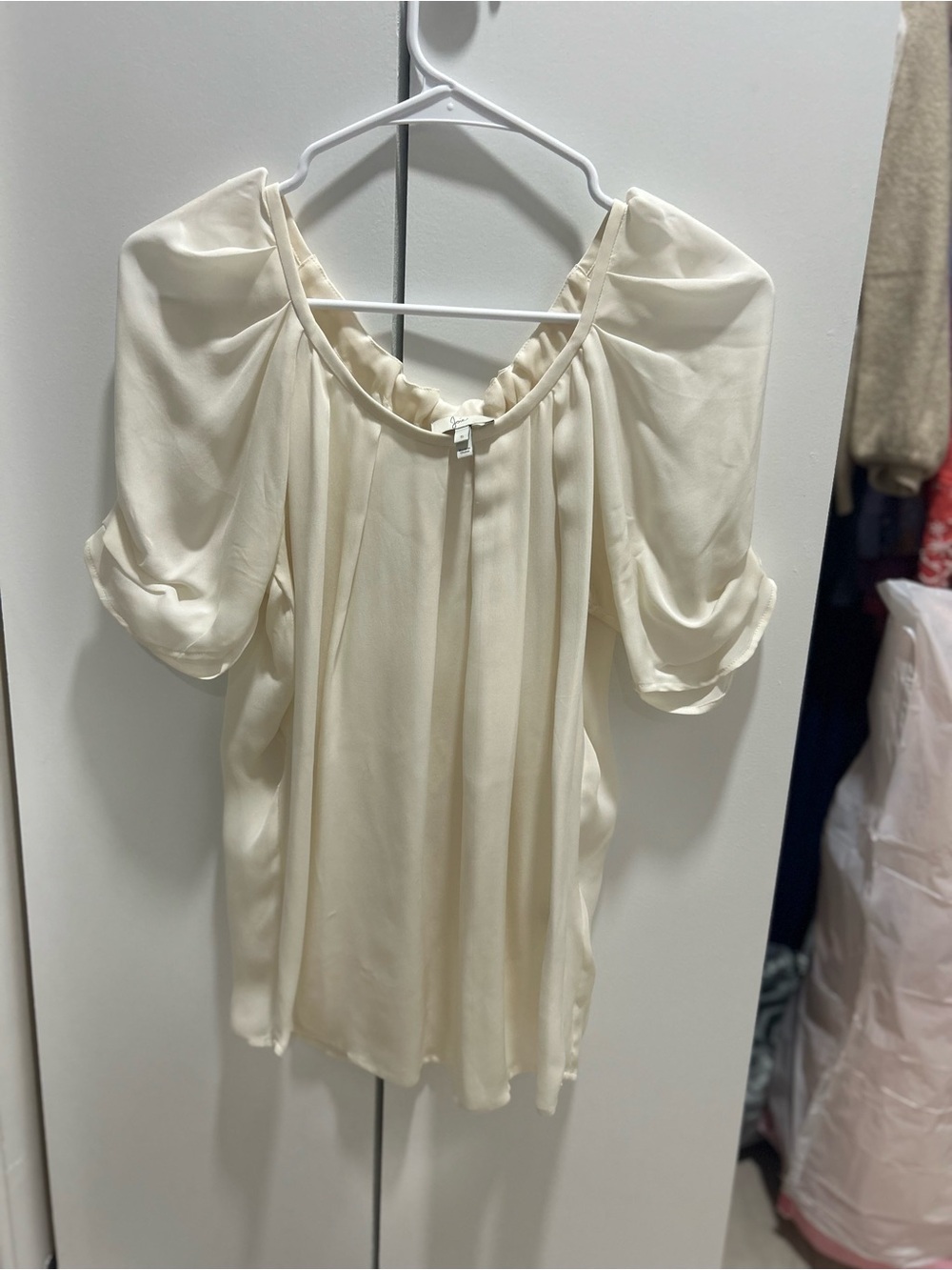 Joie Ivory Silk Puff-Sleeve Blouse